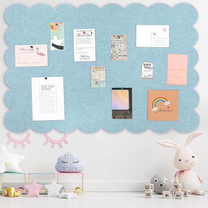 Mooliwe Scalloped Felt Bulletin Board 72 x 48 Inches Foldable Light Blue Pin - Image 6