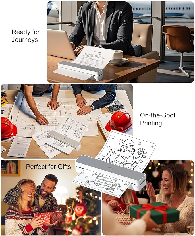 iDPRT Inkless Portable Printer for Travel, 300DPI Wireless Thermal Printer Support 8.5 x 11 Inch US Letter, A4, Small Bluetooth Printers Compatible with iOS, Android Laptop for Office Car Home, Grey-DeskLoop Office