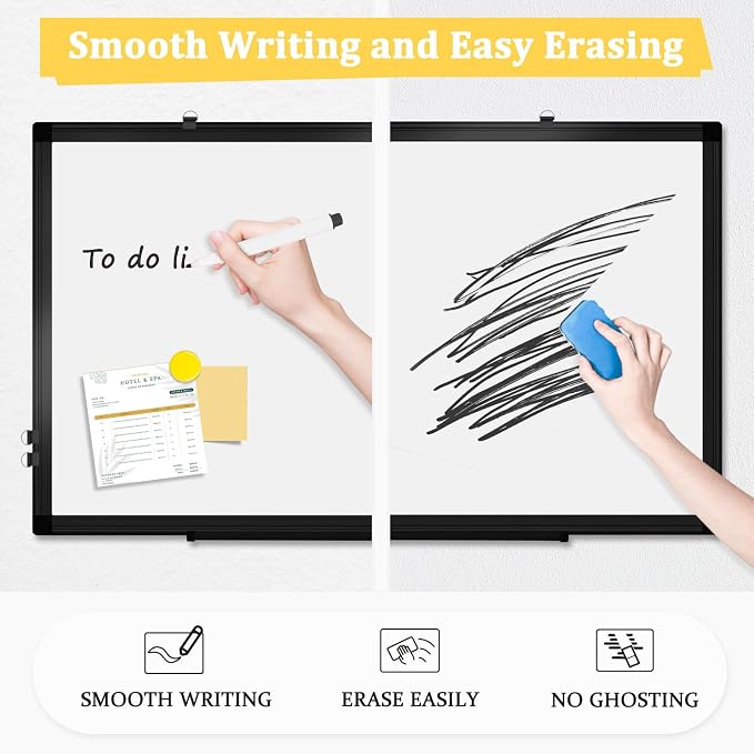 Double-Sided Magnetic Black Aluminum Frame Whiteboard, Hanging Mounting White - Image 3
