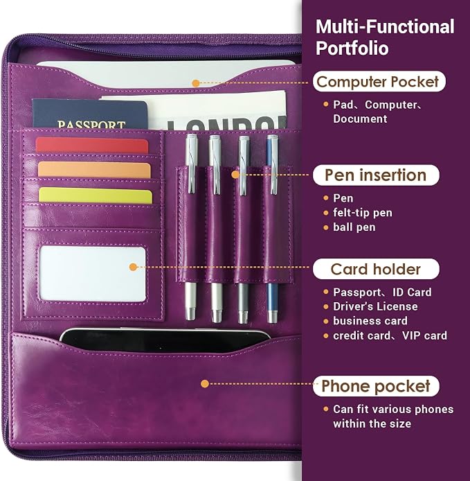Faux Leather Zippered Padfolio - Image 4