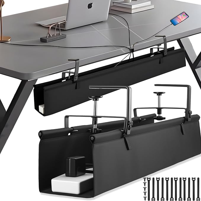 Desk Cable Management Tray, Fabric Cable Organizer, No Drill Large Clamp/Screw by Uawsyut