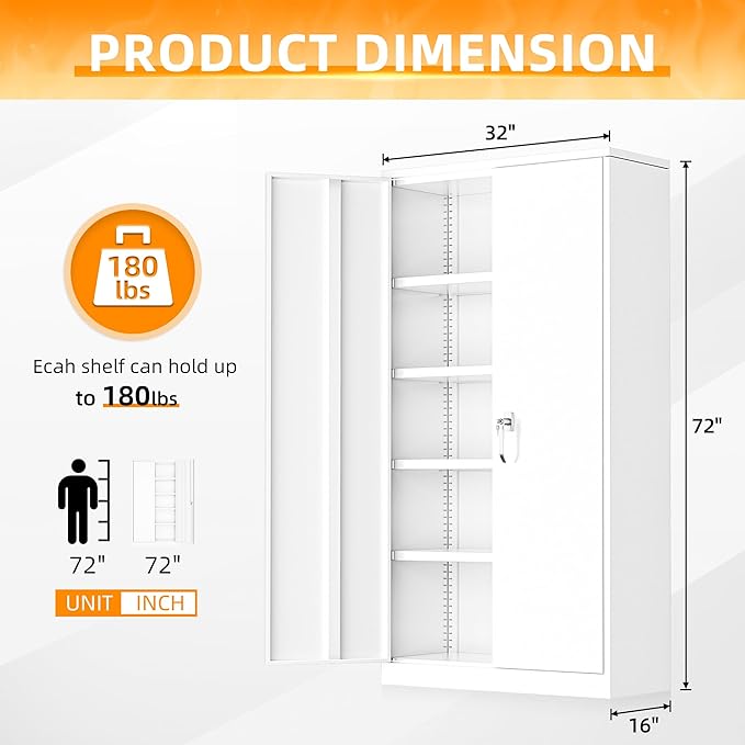 INTERGREAT Metal Storage Cabinet with Doors and Shelves,72" H White Steel Tool Locking Cabinet, Metal Storage Cabinet for Home Office, Warehouse, School-DeskLoop Office