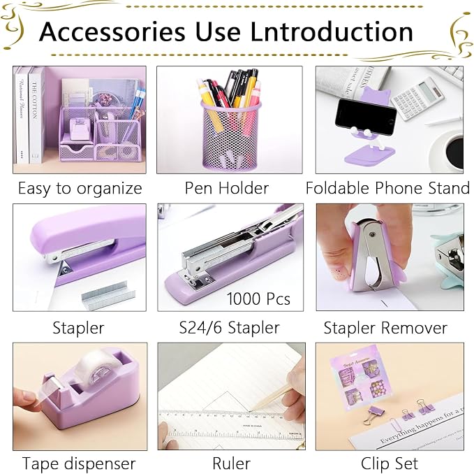 Office Supplies, Desk Accessories, Stapler and Tape Dispenser Set, 1000 Staples - Image 3