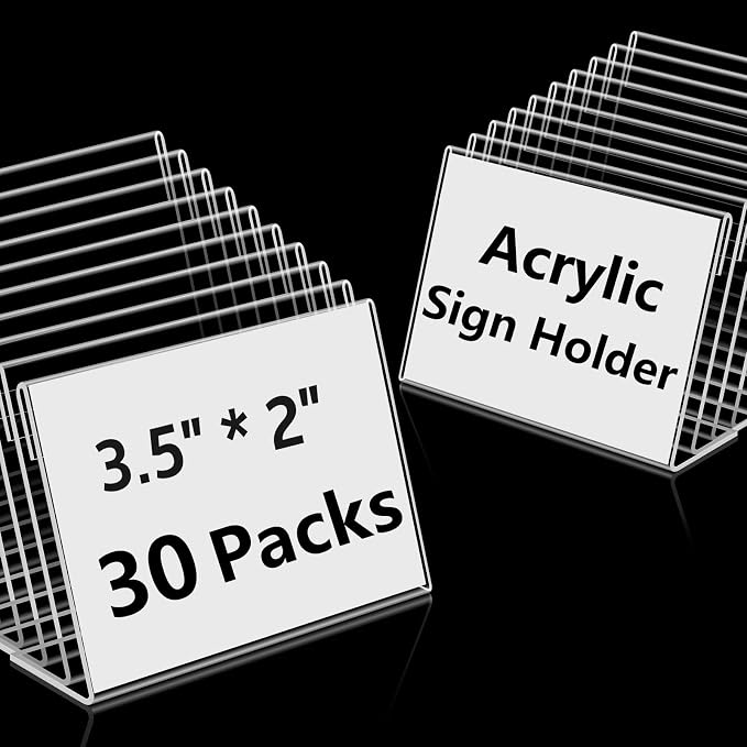 30 PCS Small Acrylic Sign Holder 3.5" x 2", Mini Acrylic Food Sign Labels by Daletu