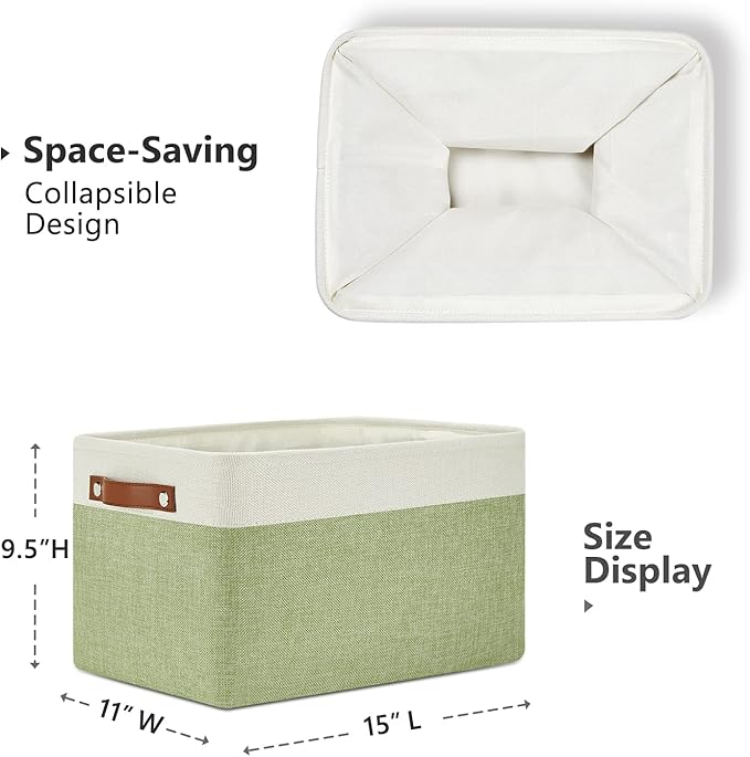 DULLEMELO Fabric Storage Bins for Laundry, Home, Foldable Storage Baskets for Shelves, Toys, Collapsible Storage Bins for Office,Bedroom(3-Pack Medium-15 inch X 11 inch X 9.5 inch , White&Green)-DeskLoop Office
