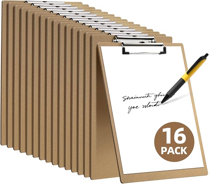 HappyHapi 16 Pack Clipboard 8.5 x 11 Letter Size Clip Boards Bulk, A4 Wooden by Happyhapi
