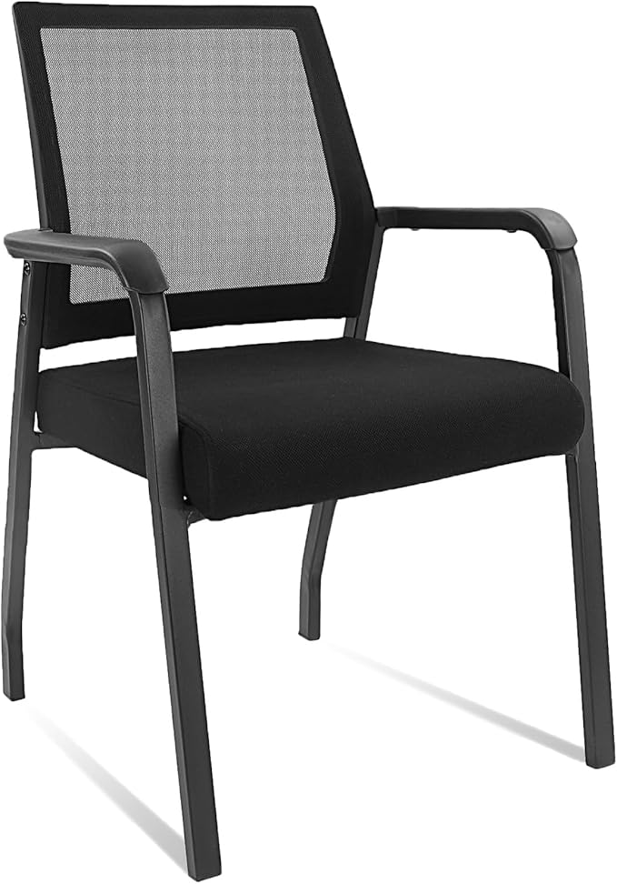 Desk Chair No Wheels, Arm Chair with Ergonomic Lumbar Support and Thickened Seats Cushion, Waiting Room Chairs for Office School Church Guest Reception, Black-DeskLoop Office