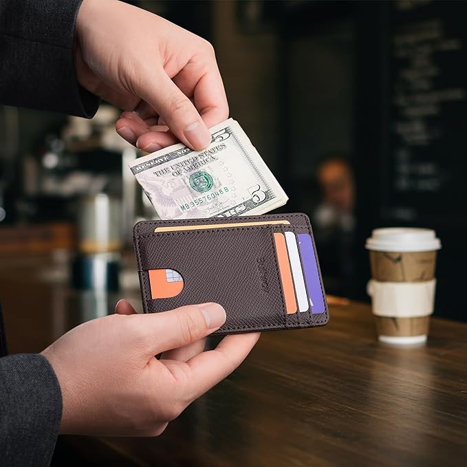 Buffway Slim Minimalist Front Pocket RFID Blocking Leather Wallets - Image 6