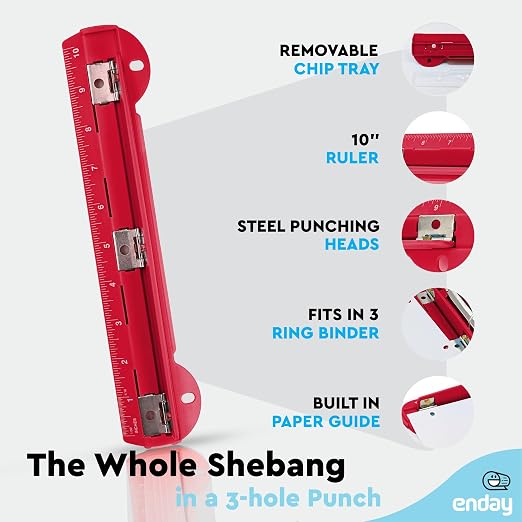 3 Hole Punch Red, Portable Hole Puncher - Image 3