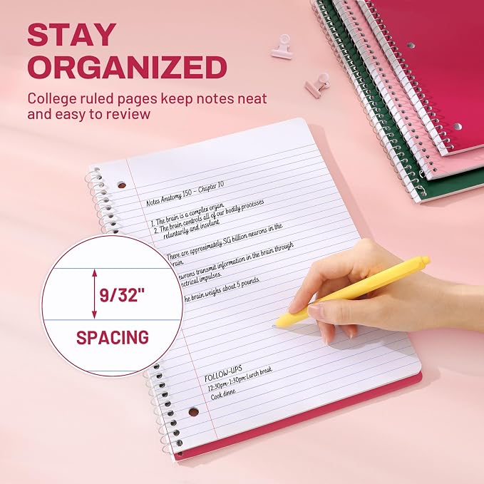SUNEE Spiral Notebooks, 3 Pack, College Ruled Paper, 70 Sheets per Notebook - Image 5