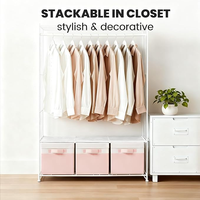 Large Closet Organizer Bins - 23 QT Collapsible Decorative Storage Boxes with - Image 2