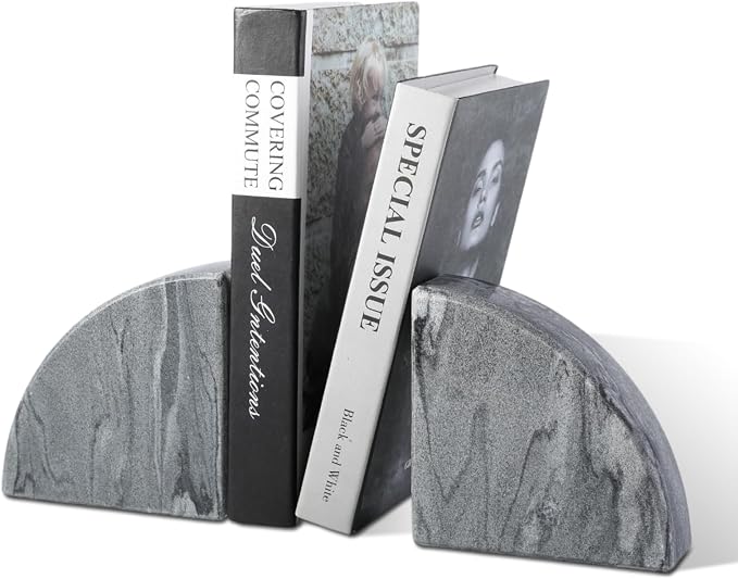 Karibiber Marble Bookend for Shelves, Non-Skid Bookends for Heavy Books - Image 2