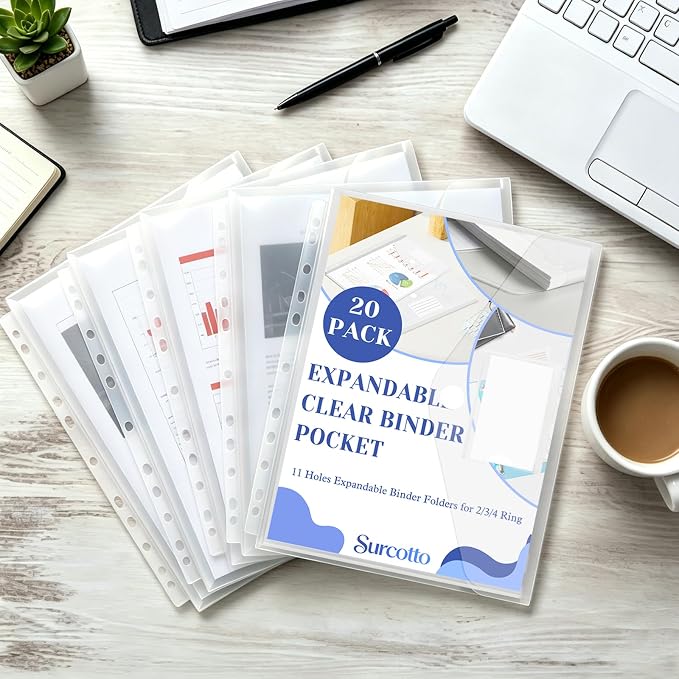 20 Pack Clear Expandable Binder Pockets - Image 7