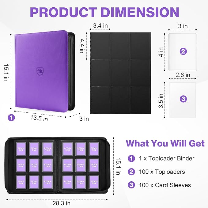 Toploader Binder, Holds 360 Toploaders, 100 Toploaders INCLUDED, 9-Pocket PU - Image 2