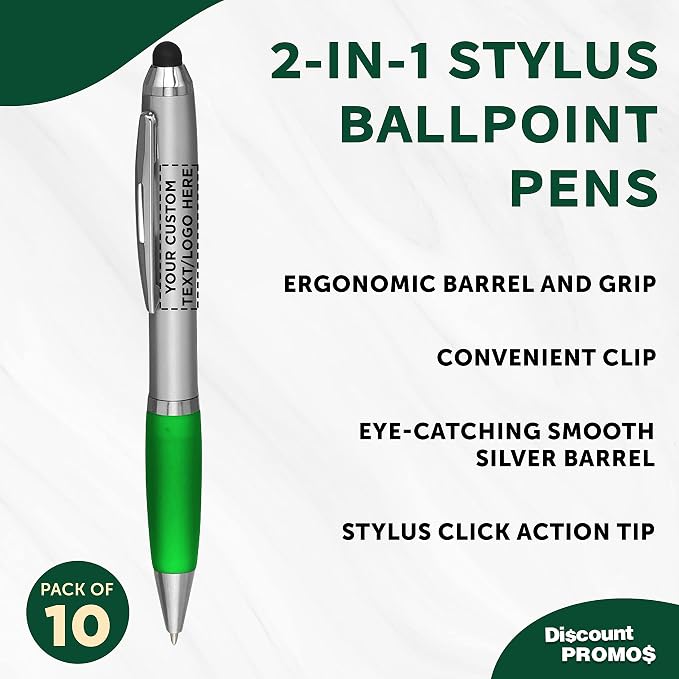DISCOUNT PROMOS Custom Stylus Ballpoint Pens Set of 10, Personalized Bulk Pack - Image 3
