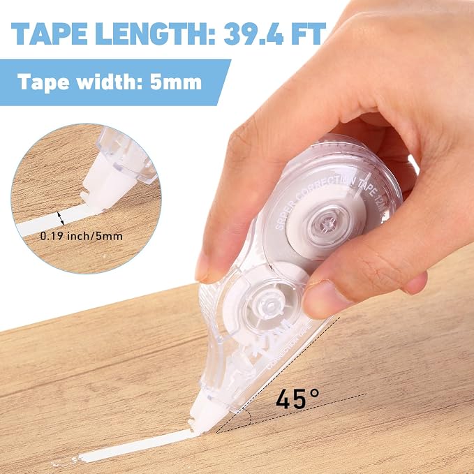 AmazingSpark 100 Pcs White Correction Tape Bulk, 39.4 Ft, Tear-resistant Easy - Image 4