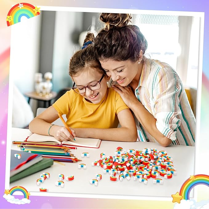 JUNEBRUSHS 150Pcs Rainbow mini Erasers, St. Patrick's Mini Erasers Cute Pencil - Image 5
