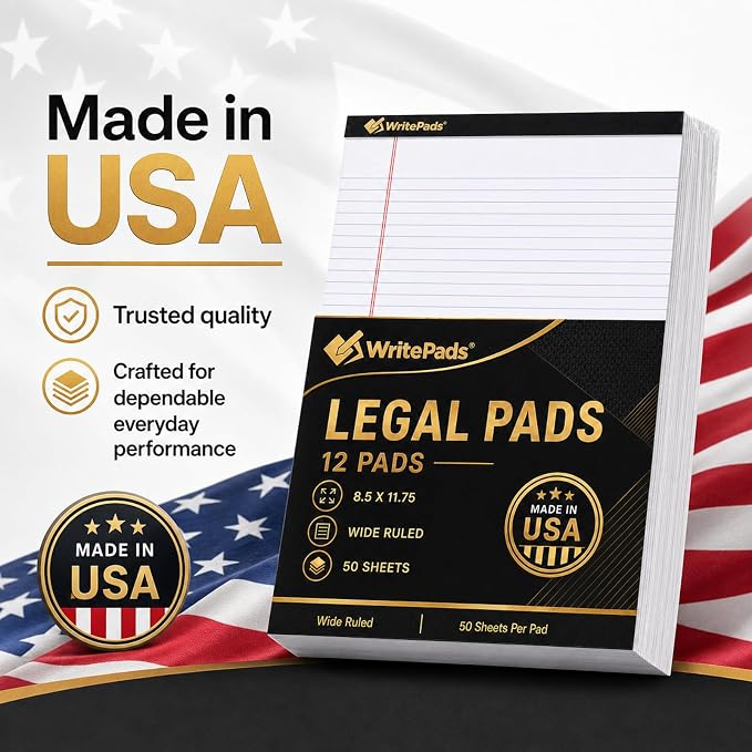 Legal Pads 8.5 x 11.75 Inch Wide Ruled Writing Pads, 12 Pack Note Pads - Image 5