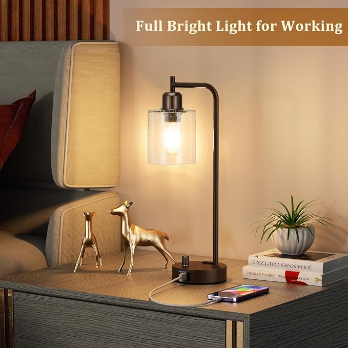 Innqoo Brown Industrial Bedside Table Lamp - Image 5