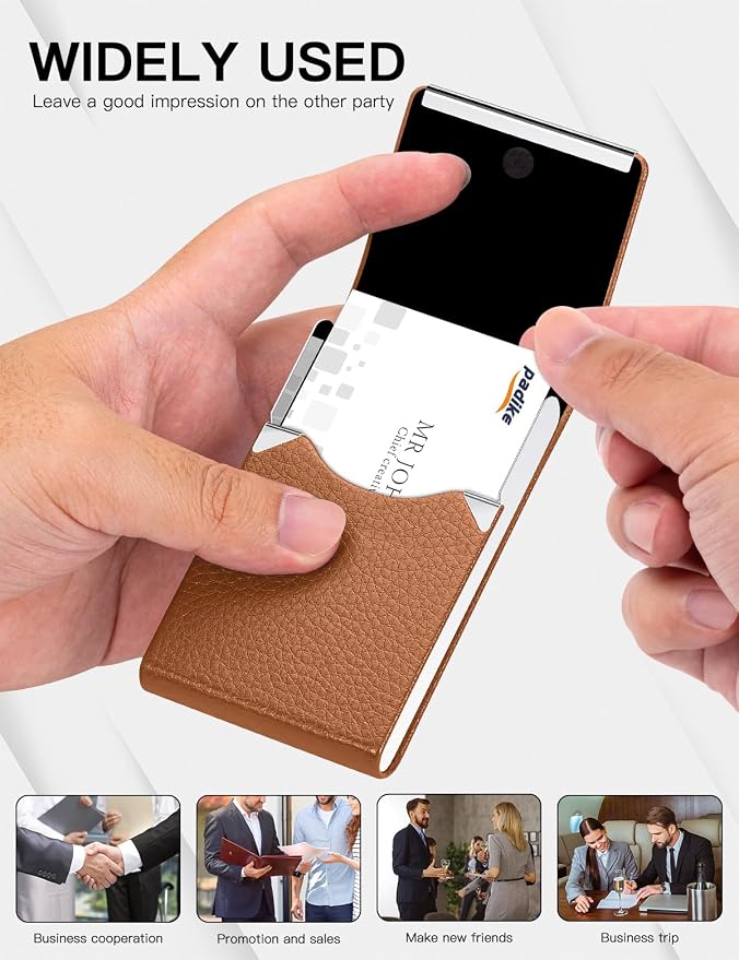 Padike Leather Business Card Holder Metal Business Card Case Slim Professional - Image 5