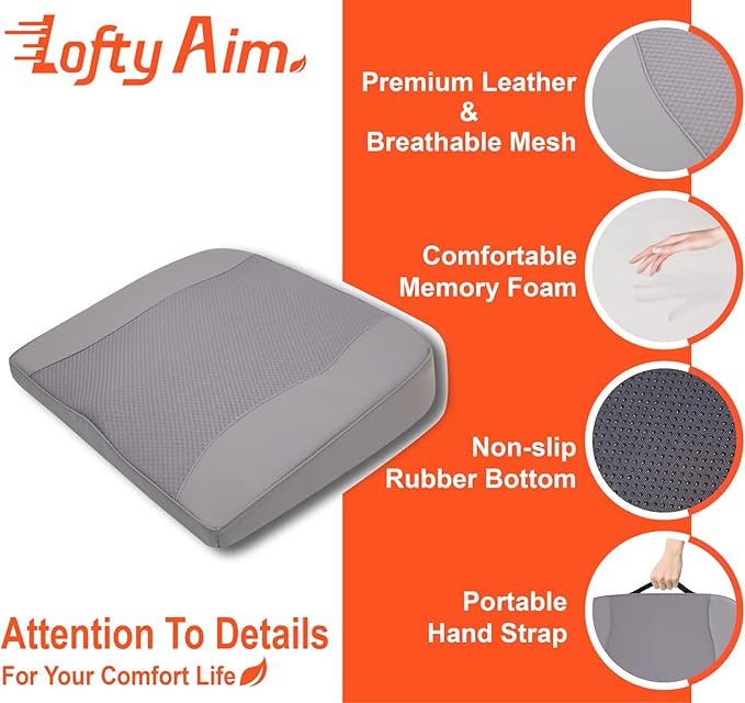 Car Seat Cushion, Comfort Memory Foam Car Cushions for Driving - Sciatica & Lower Back Pain Relief, Driver Seat Pillow for Auto, Office Chair, Wheelchair - Gray-DeskLoop Office