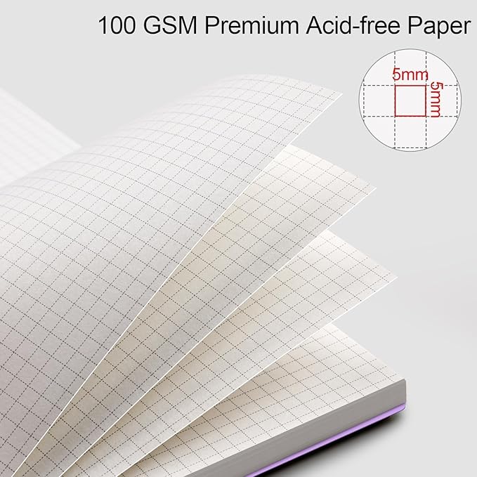 AHGXG Graph Paper Notebook - Spiral Notebook Journal 160 Pages, A5 Graph Notebook 5.7" x 8.3", 100 gsm Thick Grid Paper, Waterproof Plastic Cover, for School Writing Engineering Math, Purple-DeskLoop Office