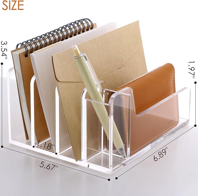 SANRUI Acrylic Mail Organizer, 5 Compartments File Holder - Image 2
