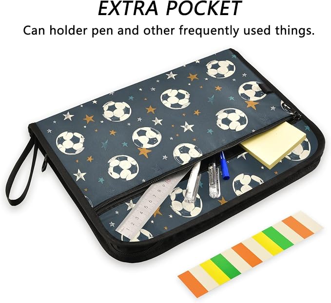 Expanding File Folder Soccer Black Accordion File Organizer 13 Pockets Document - Image 6
