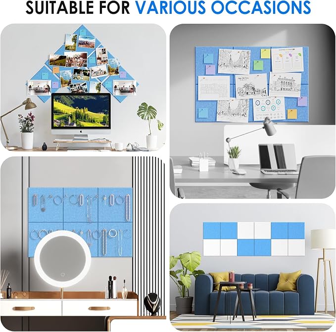 MaxGear Felt Bulletin Board 36" x 24", 6 Pack Blue Felt Wall Tile Push Pin | - Image 6