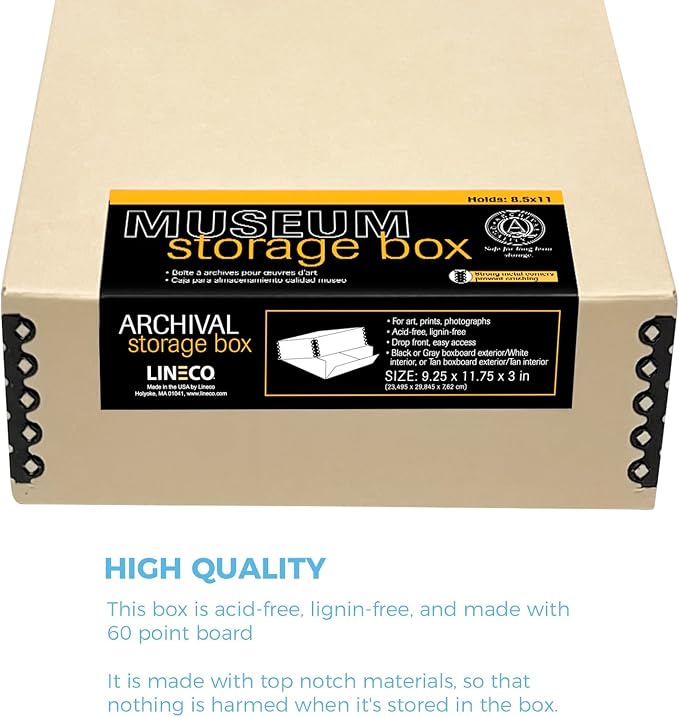 Lineco Museum Archival Storage Box, 9.25x11.75x3 in. Drop Front Design. - Image 5