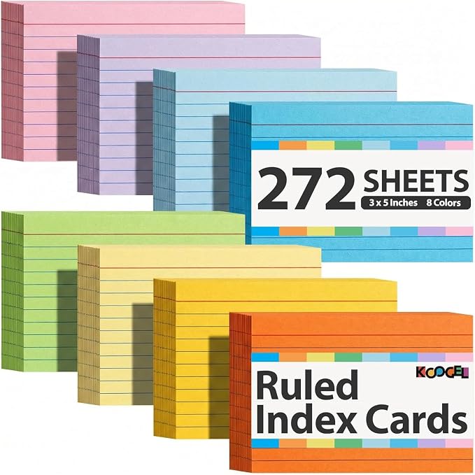 Koogel Index Cards 3x5, Colored Ruled Flash Cards by KOOGEL