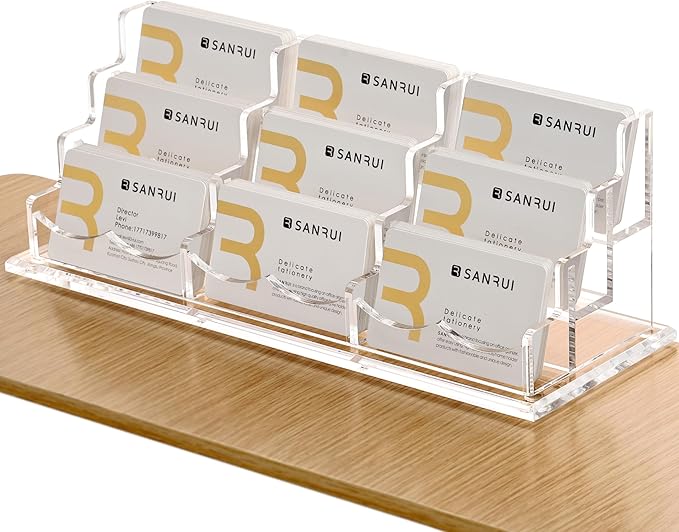 SANRUI Clear Horizontal Business Card Holder Stand for Desk, Acrylic Desktop Display Name Cards Holders Organizer Storage Rack,for Exhibition, Home , Office ,3 Tier 9 Pocket , 540 Card Capacity-DeskLoop Office