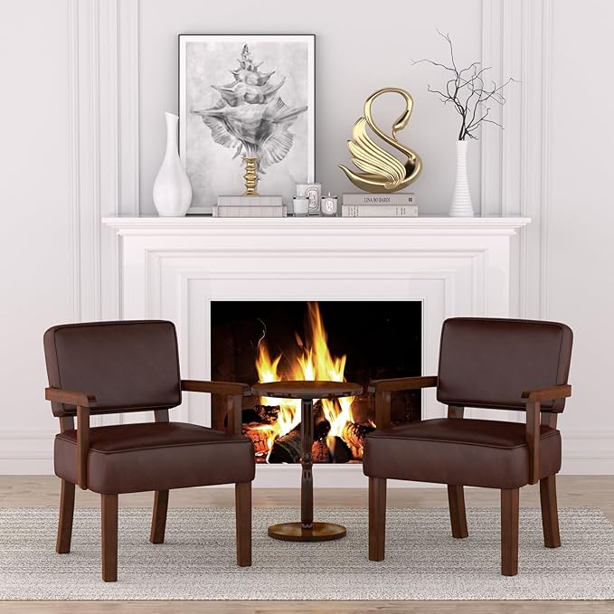 Accent Chair, PU Leather Living Room Chairs Oversize with Soft Seat and Armrests for Living Room Dinning Room Bedroom Reading Room Waiting Room-DeskLoop Office