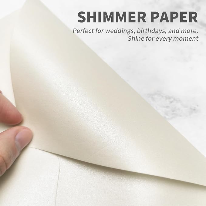 YINUOYOUJIA 50 PCS Pearl Ivory Envelopes A7, 5 x 7 Ivory Shimmer Envelopes - Image 4