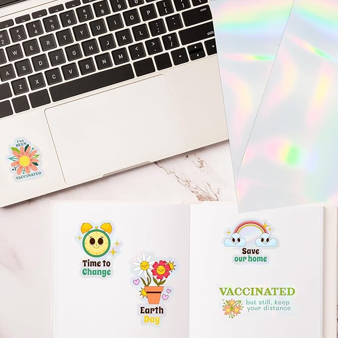 Printable Transparent Laser Sticker Paper, Laser & Inkjet Printable 8.5 x 11 Inches Dries Quickly Stickers Clear Rainbow Vinyl Label 22 pcs-DeskLoop Office