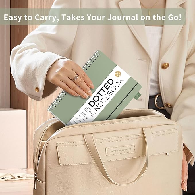 AHGXG Bullet Dotted Journal - Dot Grid Spiral Notebook A5, 160 Pages, 100 GSM Thick Paper, Waterproof Plastic Cover Journals for Bullet Journaling, Sketching, 5.7" x 8.3", Sage Green-DeskLoop Office