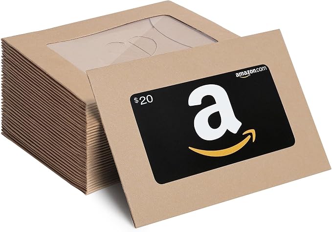 50 Pack Window Gift Card Envelopes, 4 x 2.8 Inch Mini Kraft Paper Envelopes by ABIDISO