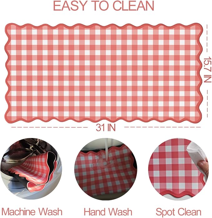 Scalloped‌ Checkered Gingham Desk Mat Cute Red XXL Large Mouse Pad Kawaii - Image 4