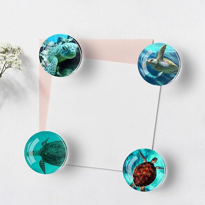 12Pcs Glass Refrigerator Magnet Fridge Sticker,Turtle Fridge Magnets Decoration for Crafts,Strong Fridge Magnets for Kitchen, School,Office Whiteboard, Cabinet and Dishwasher-DeskLoop Office