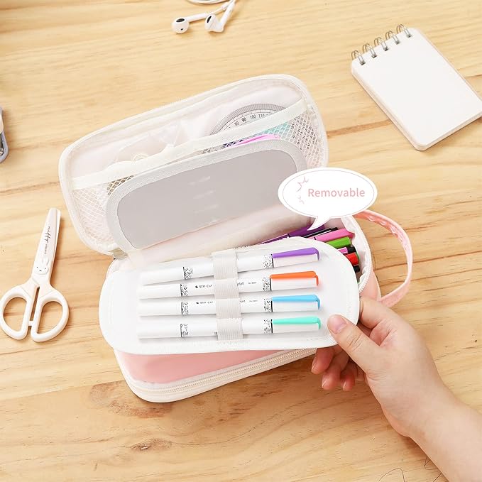 Dugio Big Pencil Case for Girls Teens Kids Zipper Pencil Pouch with Handle Organizer Pencil Bag Aesthetic Pencil Box for School Pink-DeskLoop Office