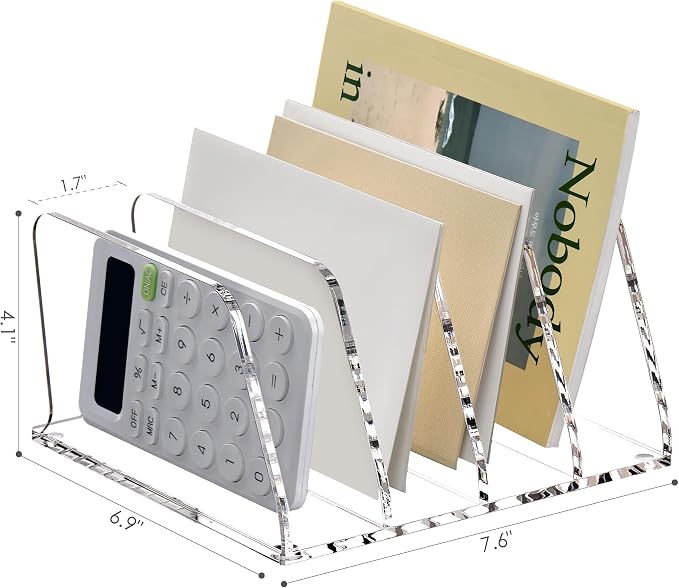 SANRUI Acrylic Desk File Sorter Organizer Holder, 4-Section Clear Vertical - Image 2