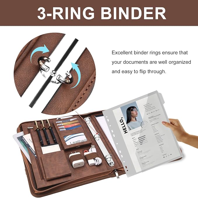 Leathario Portfolio Binder, Includes 5 Folder Index Dividers, 13 Inch Tablets - Image 7