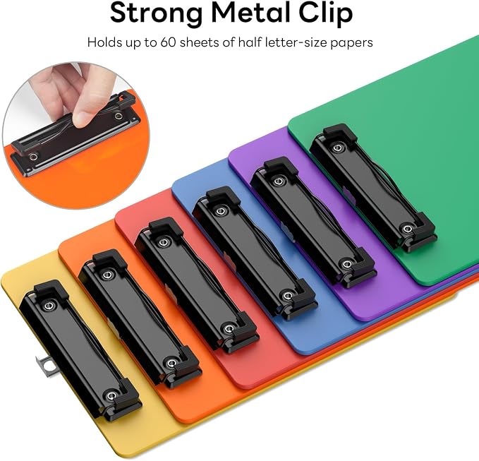 6 Pack Colorful Small Clipboard, A5 Mini Clip Board | Black Clip, 9 x 6" - Image 4