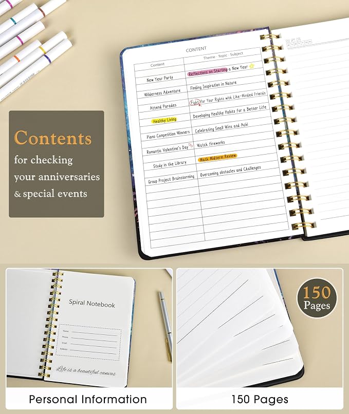 Lined Spiral Journal Notebook for Women, A5 Cute Hardcover Spiral Journals for - Image 2
