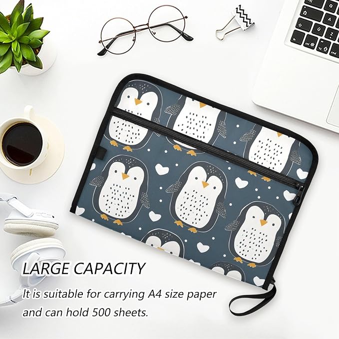 Expanding File Folder Cute Penguin Blue Accordion File Organizer 13 Pockets - Image 5