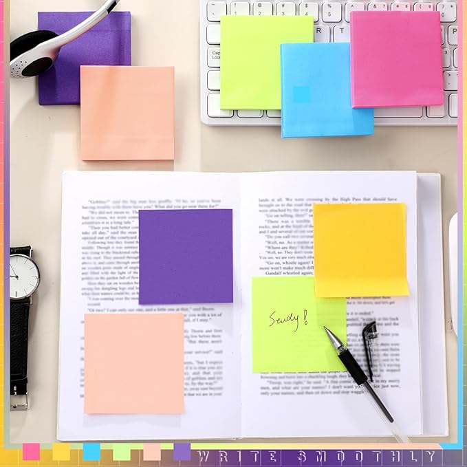 Kajaia 24 Pads Full Adhesive Sticky Notes Colorful Sticky Notes Adhesive Memo Self Stick Pads Easy to Post for Office Home School Meetings Supplies 6 Pastel Colors 80 Sheets/pad(3x3 Inches)-DeskLoop Office