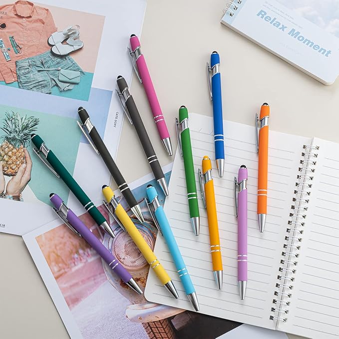 PASISIBICK 12 Pieces Ballpoint Pen with Stylus Tip, Metal, 2 in 1 Stylus Ballpoint Pen 1.0 mm Black Ink (Pack of 12) for Smartphone, Tablet-DeskLoop Office