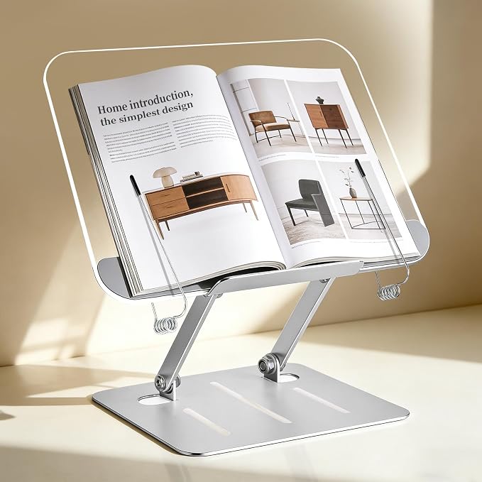 Acrylic Book Stand for Reading, Hands Free Foldable Desktop Book Holder by Unknown