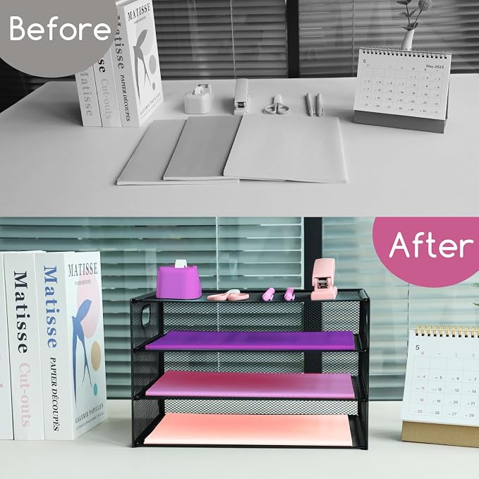 3 Tier Lettrer Tray Organizer, Metal Mesh Desk File Organizer - Image 5