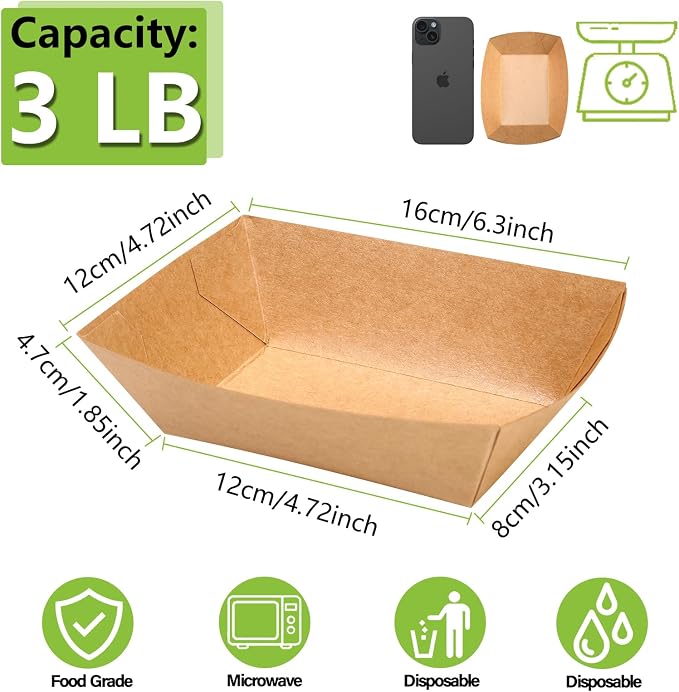 50 Pack 3lb Heavy Duty Kraft Leak Proof Paper Food Boats Disposable Nacho Trays - Image 3